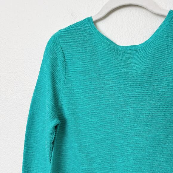 [Eileen Fisher] Turquoise Linen Cotton Blend Long Sleeve V-Neck Sweater Size XS - Picture 8 of 10